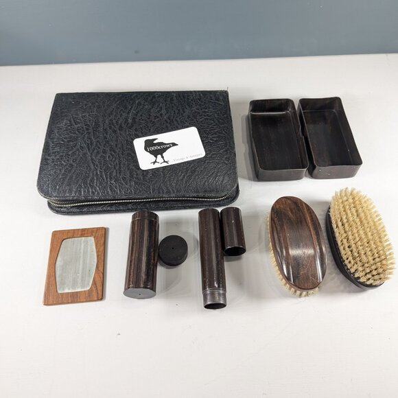 Zero waste men´s travel grooming kit, Vintage toiletries bag with reusable cases - Picture 3 of 16